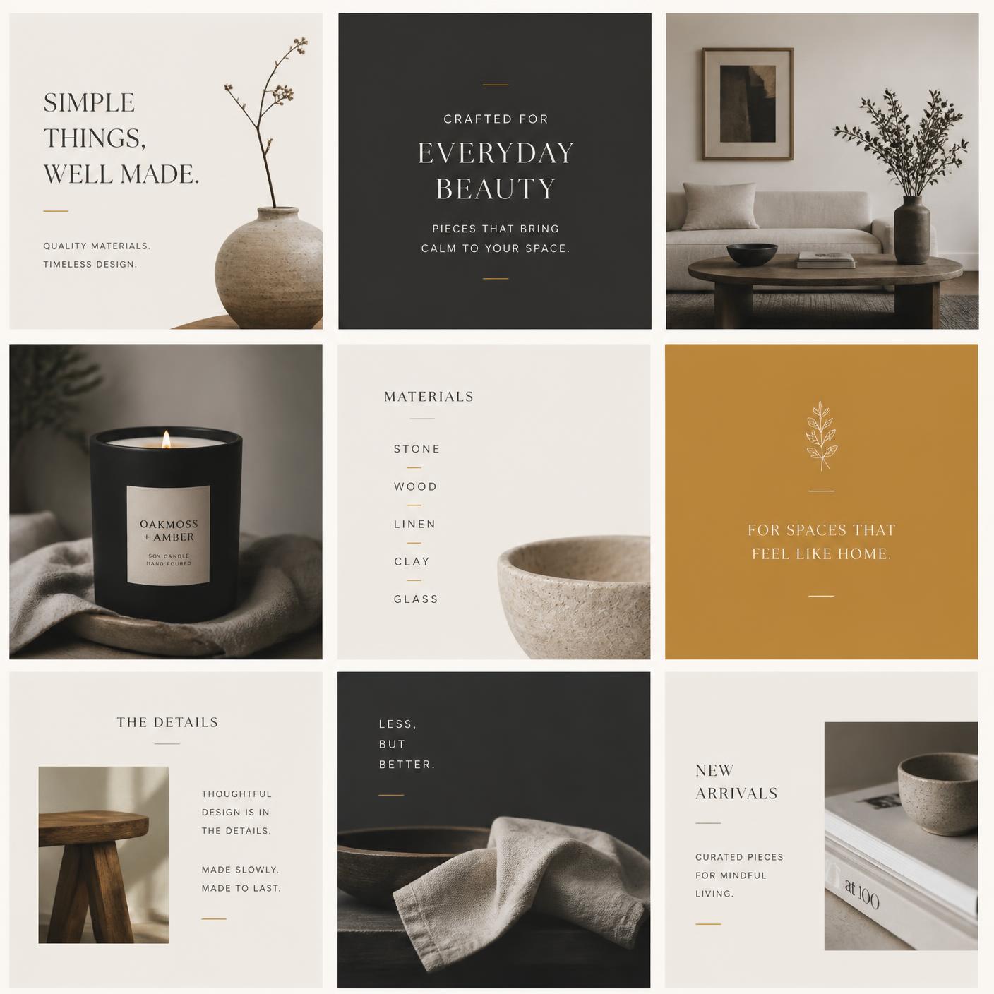 Grid of nine on-brand social media posts designed for a local business