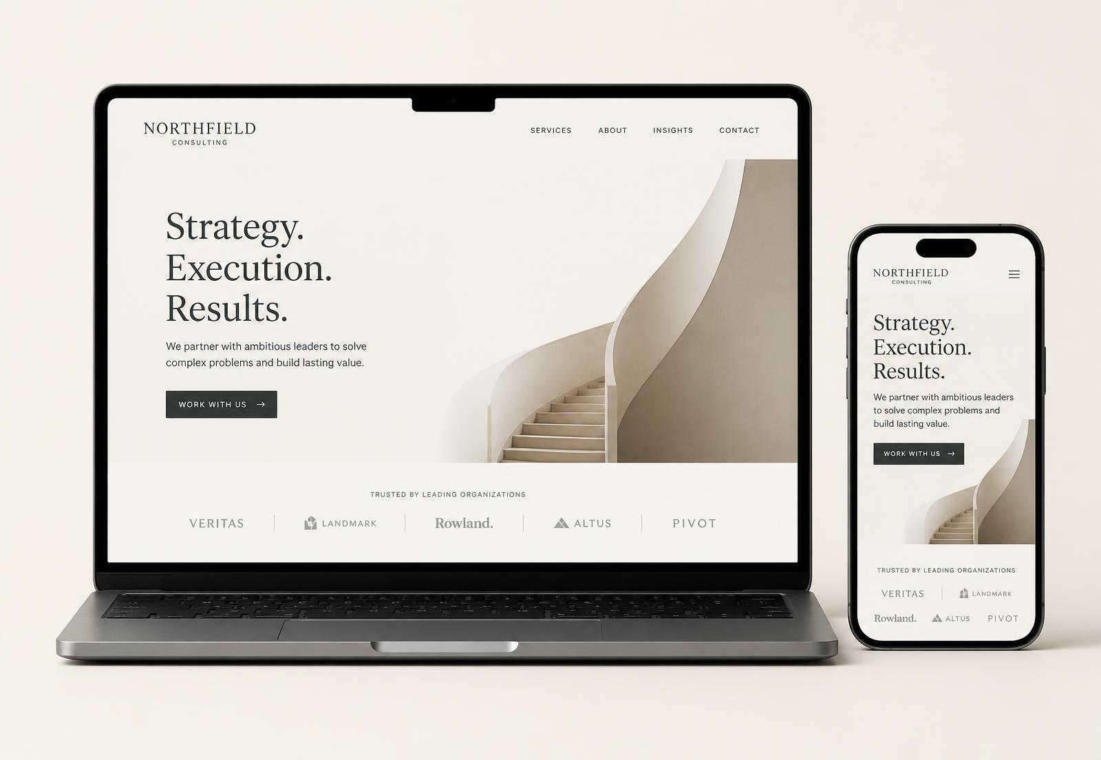 Desktop and mobile mockups of a modern business website built by AdMosaic