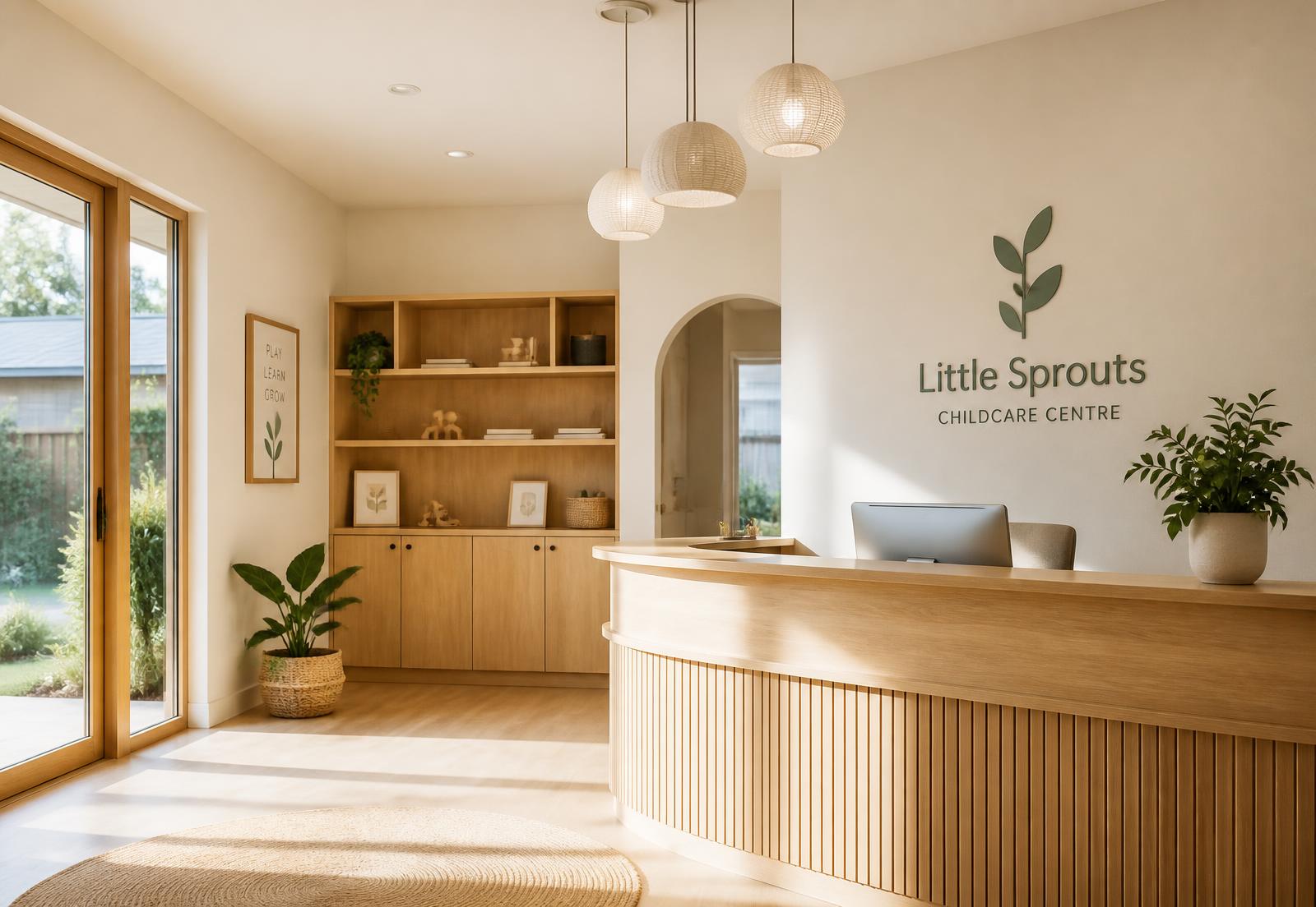 Warm, bright reception area of a childcare centre